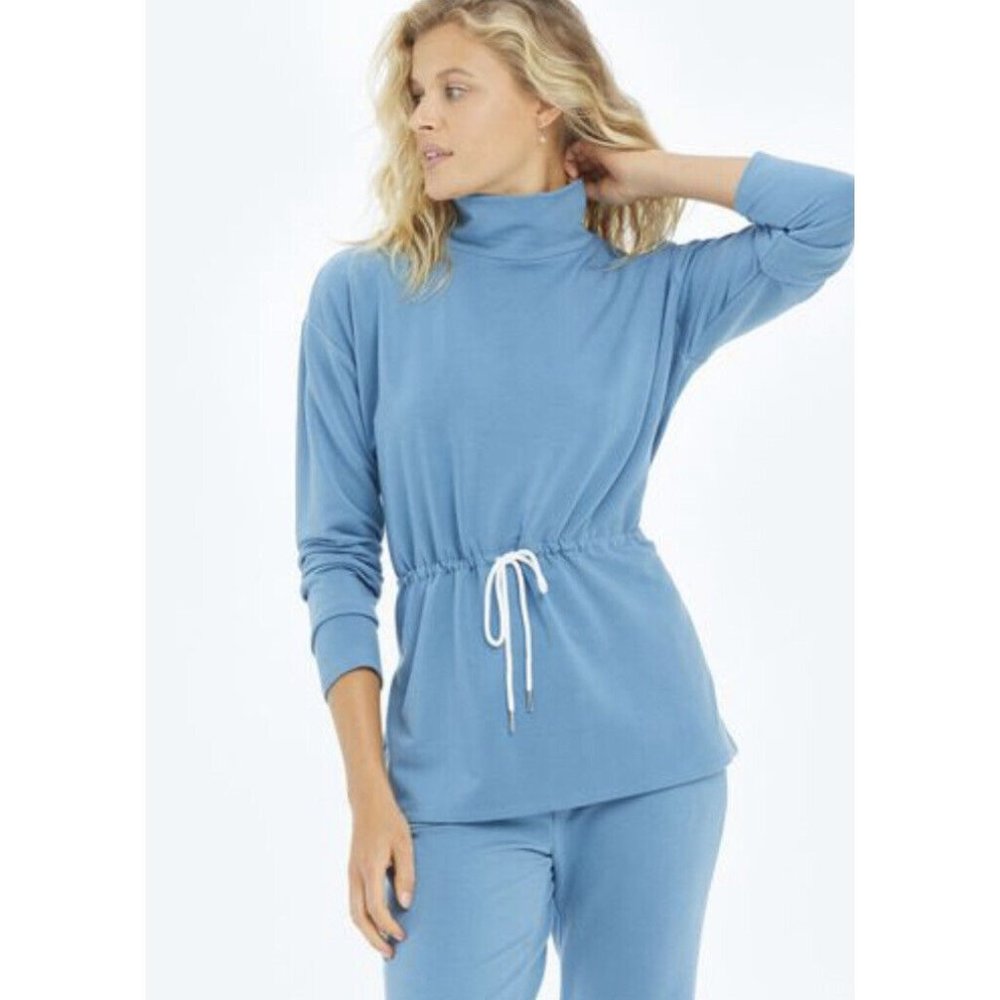 NWT Summersalt Softest French Terry Cinch Waist Pullover Top Blue Large